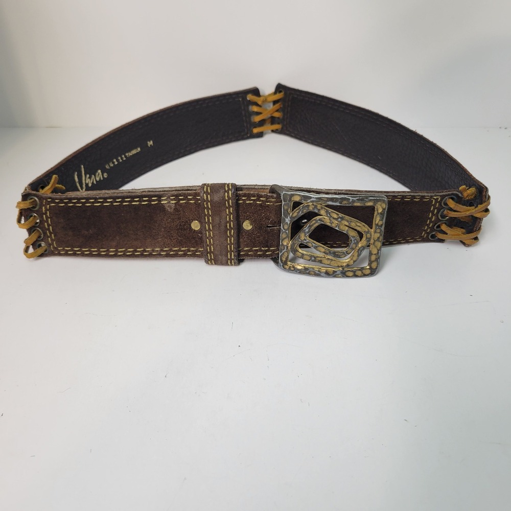 Vera Brown Suede Leather Belt Statement Buckle‎ Boho Western Size M